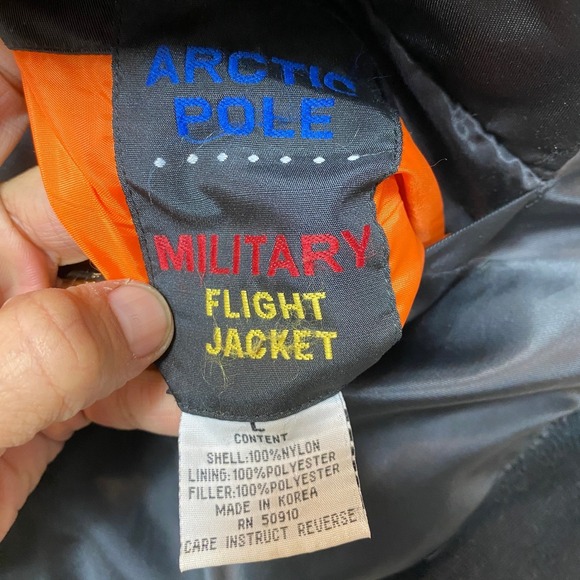 Arctic Pole Flight MA-1 Bomber Jacket Mens Size Large Black Orange Reversible - Picture 7 of 11